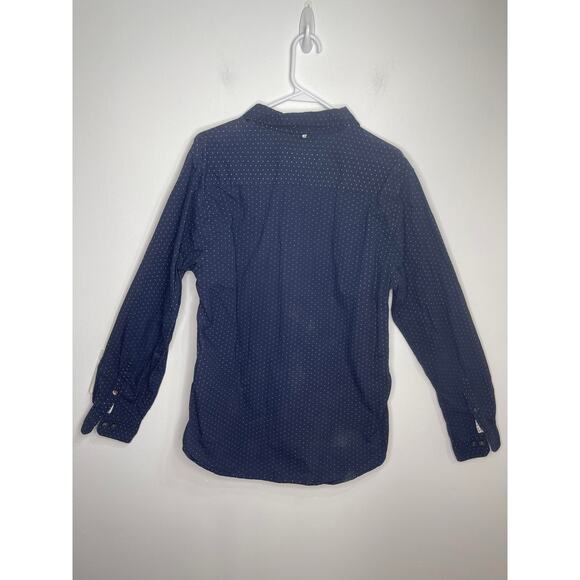 PD&C men's large button down casual shirt navy blue white cotton slim fit - Picture 14 of 16